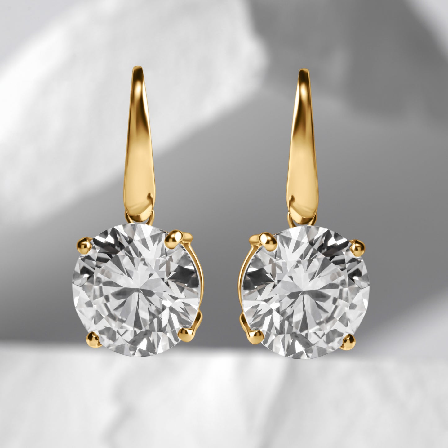 yellow  gold round brilliant drop earrings  