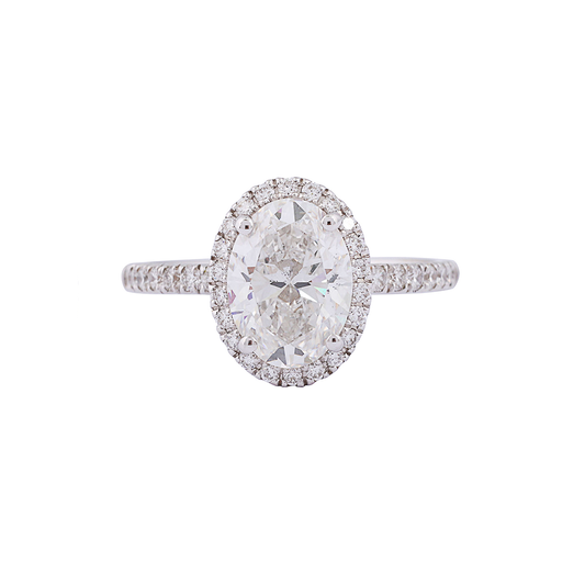 Aetherius Oval Solitaire with Diamond Halo and Diamond Shank Ring