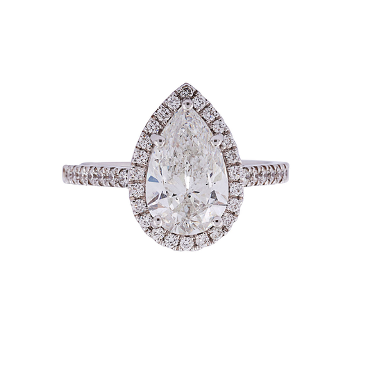 Aetherius Pear Solitaire With Diamond Halo and Diamond Shank Ring